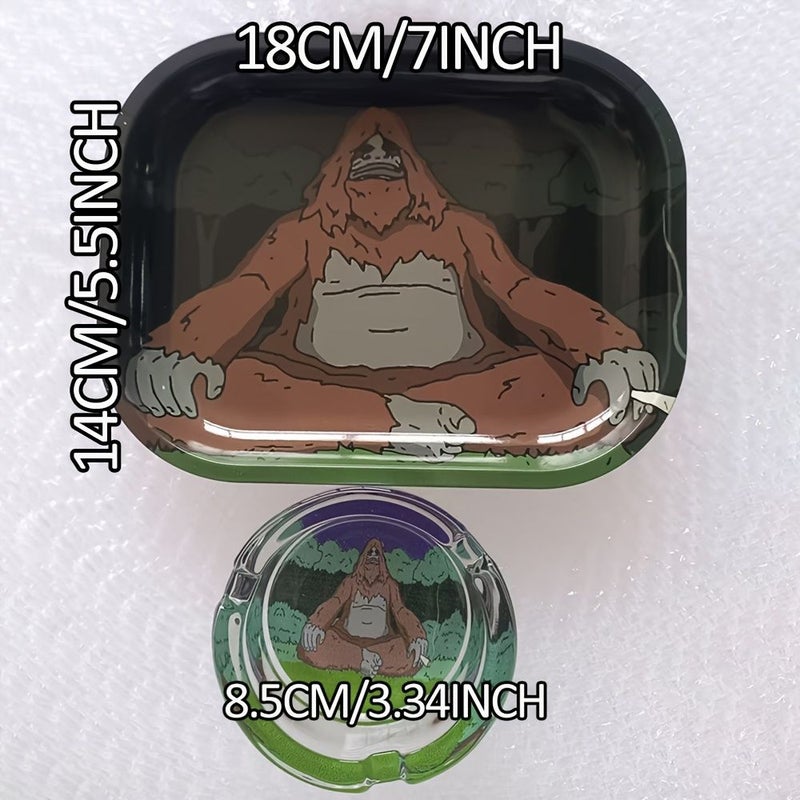 2pcs Set Big Wild Man Glass Ashtray 85mm Rolling Tray Car Accessory Home Decor - Image 2