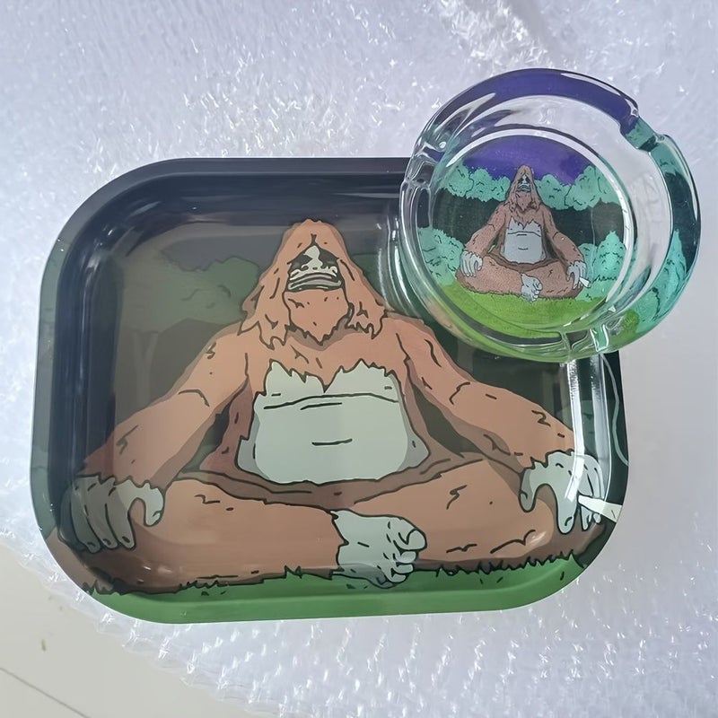 2pcs Set Big Wild Man Glass Ashtray 85mm Rolling Tray Car Accessory Home Decor - Image 4