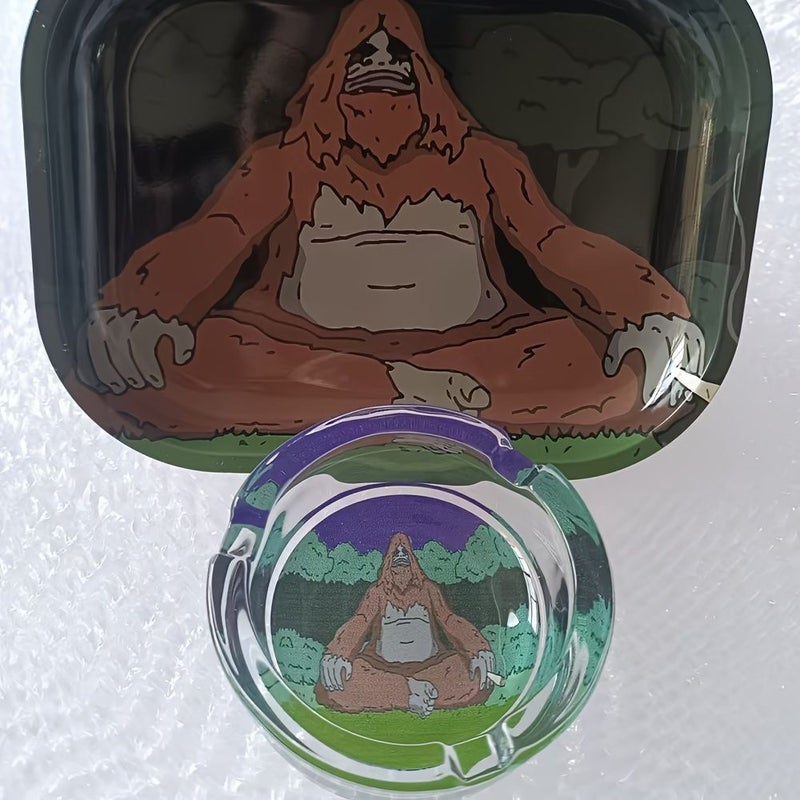 2pcs Set Big Wild Man Glass Ashtray 85mm Rolling Tray Car Accessory Home Decor - Image 1