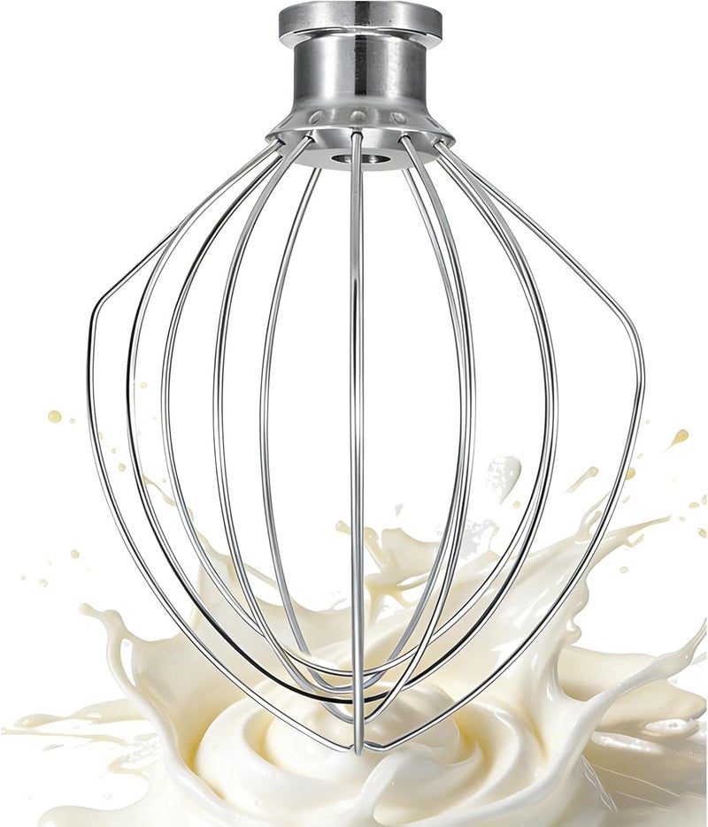 TIZZE ملحق الخفق K45WW لخل��طات KitchenAid سعة 4.5 و5 كوارت من نوع الرأس المائل - خفاقة من الفولاذ المقاوم للصدأ بستة أسلاك آمنة للغسيل في غسالة الأطباق - تصميم ثقيل مطور للخفق السريع للكريمة والبيض والتزيين - Image 1