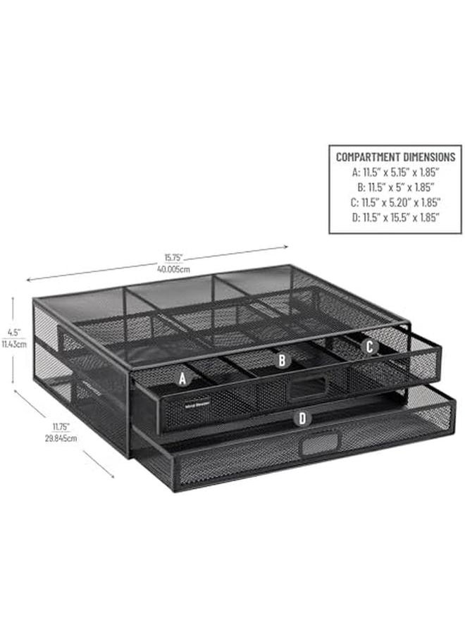 erorex - 2Tdmeshy Blk Metal Monitor Stand Riser Desk Organizer Holds Pc Laptop Notebook Printer Black 2 Drawer - Image 1