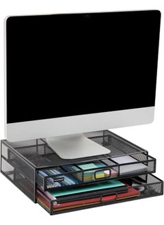 2Tdmeshy Blk Metal Monitor Stand Riser Desk Organizer Holds Pc Laptop Notebook Printer Black 2 Drawer