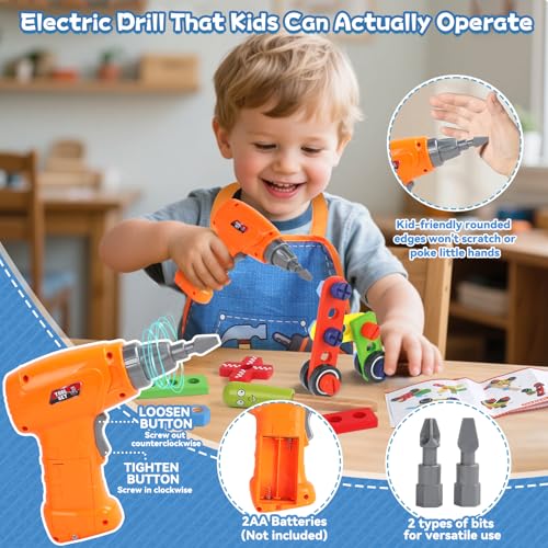 TONZE Kids Tool Set with Drill Educational Montessori Toys for 3 Year Old Boys 44 Pcs STEM Kids Toys Wooden Toddler Tool Set with Apron Box Birthday Gifts for 3 4 5 Year Old Boy Girl - Image 5
