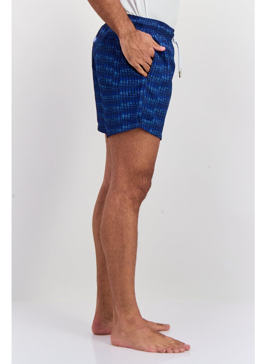 Gazzarrini Men Drawstring Allover Print Swim Short, Navy  - Image 2