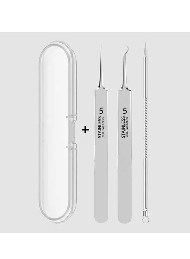 Generic 3-Piece Acne Facial Blackhead Tweezer Set Silver - Image 1