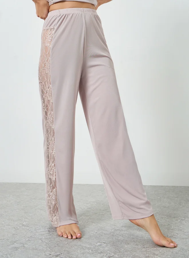 Styli  Pink Lace Trim Cami And Pyjama Set for Women | Best Price UAE