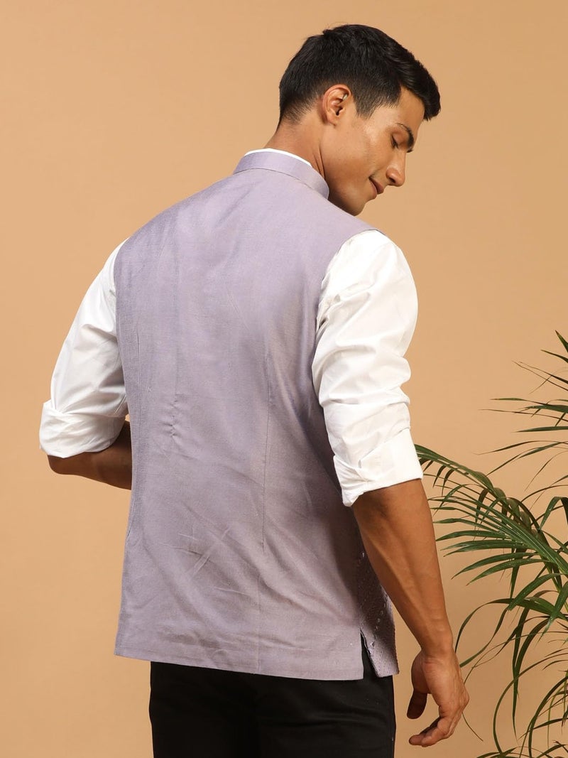 VASTRAMAY Men's Purple Mirror Work Nehru Jacket | Mirror Work Chevron Pattern Chic Jacket For Men - Image 3