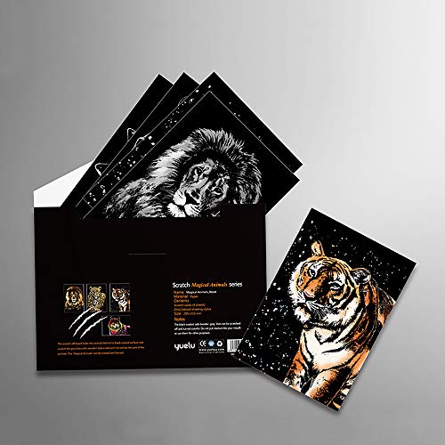 MIASTAR Scratch & Sketch Art for Kids & Adults, Rainbow Painting Night View Scratchboard(A4), Art & Craft, 4 Sheets Scratch Cards & Drawing Pen, Clean Brush (Wild Beast) - Image 5