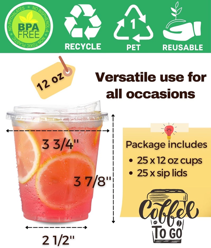 Aatriet 12 oz Clear Plastic Cups with Strawless-Sip-Lids, 25 Sets Disposable Cups Plastic Iced Coffee Cups, To Go Cups with Sip Through Lids for Smoothie, Milkshake, Cold Drinks for Party, Wedding, Event - Image 4