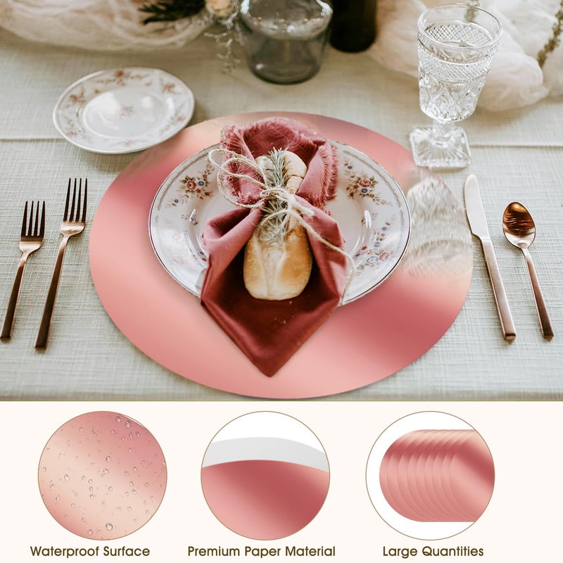 KesaPlan 100PCS Round Rose Gold Placemats, 13" Disposable Paper Placemats for Dining Table, Mirrored Rose Gold Charger Place Mat for Kitchen Banquet Table Setting Wedding Birthday Dinner Party Decor - Image 4