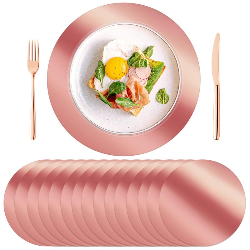 KesaPlan 100PCS Round Rose Gold Placemats, 13" Disposable Paper Placemats for Dining Table, Mirrored Rose Gold Charger Place Mat for Kitchen Banquet Table Setting Wedding Birthday Dinner Party Decor - Image 1