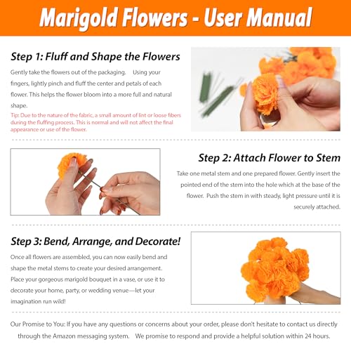 GOMALL 80 Pcs Artificial Marigold Flowers,2" Silk Marigold Flower Heads with Stems,Orange Flowers Artificial for Diwali Decor,Indian Wedding,Home,DIY Wreath Garland,Day of The Dead Decorations - Image 5