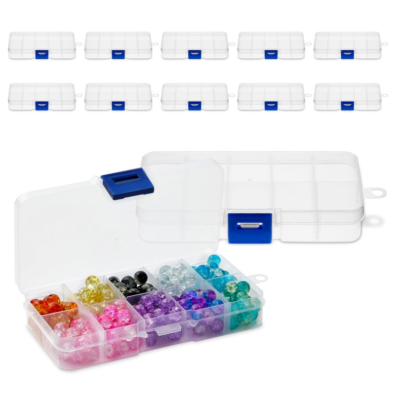 Juvale 12-Pack Mini Tackle Box Organizer - Clear Plastic, 5 x 2.6 x 0.8 In - Customizable Dividers for Screw & Bead Storage - Craft & Earring Storage Containers - Image 1