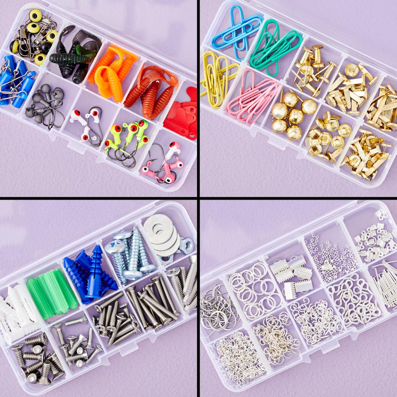 Juvale 12-Pack Mini Tackle Box Organizer - Clear Plastic, 5 x 2.6 x 0.8 In - Customizable Dividers for Screw & Bead Storage - Craft & Earring Storage Containers - Image 5