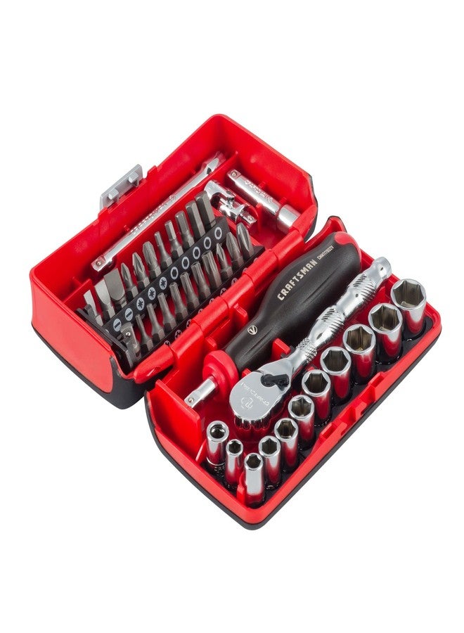 CRAFTSMAN V-SERIES Socket Set with 80-tooth Low Profile Ratchet, 38 Piece Shallow MM, 1/4 Inch Drive (CMMT45751V) - Image 1