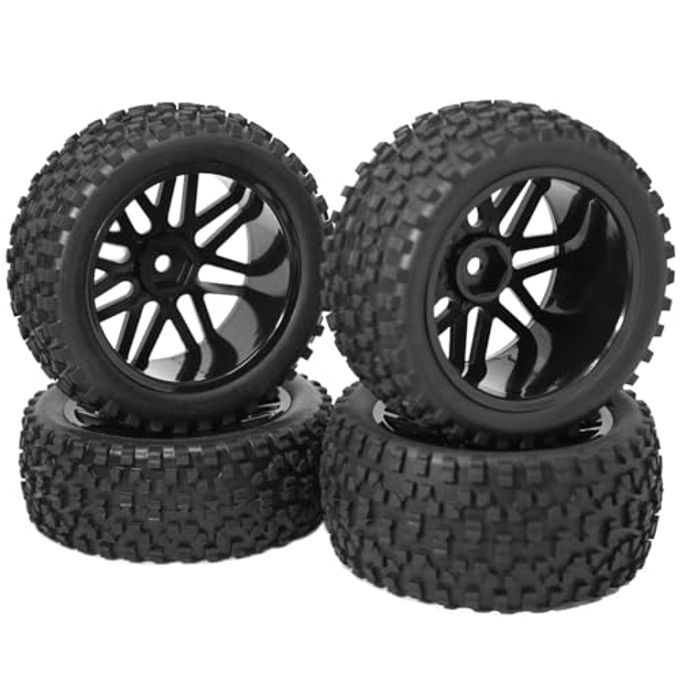 Vgoohobby OD 88mm/3.46"12mm Hex Wheel Rims Rubber Tires with Sponge Replacement for 1/10 RC Off-Road Buggy Car,Black - Image 1