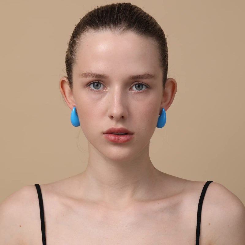 Apsvo Chunky Gold Hoop Earrings for Women, Lightweight Waterdrop Hollow Open Hoops, Hypoallergenic Gold Plated Teardrop Tear Drop Earrings Fashion Jewelry (Blue) - Image 2