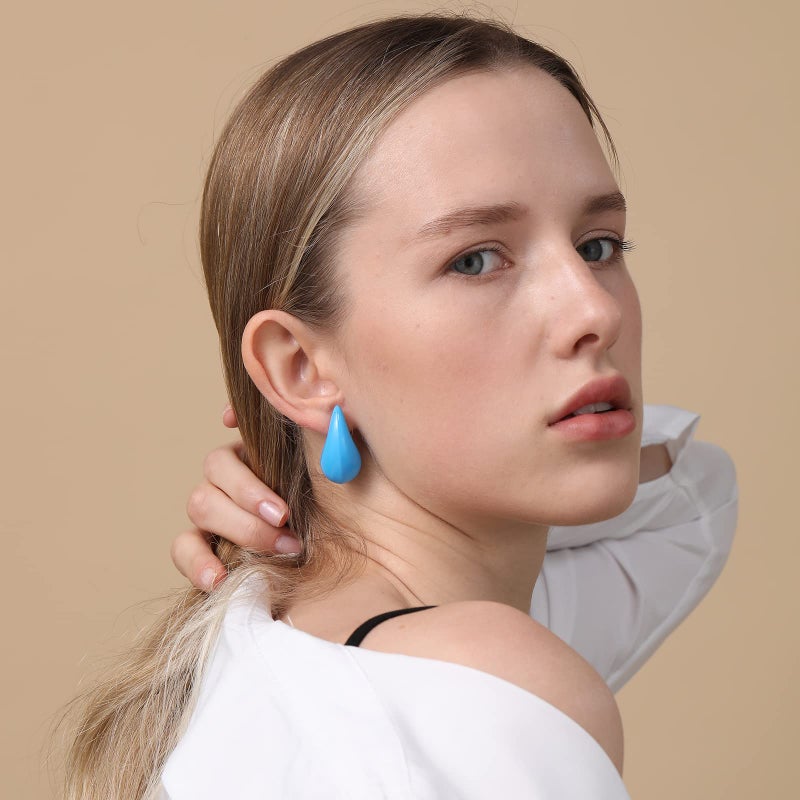 Apsvo Chunky Gold Hoop Earrings for Women, Lightweight Waterdrop Hollow Open Hoops, Hypoallergenic Gold Plated Teardrop Tear Drop Earrings Fashion Jewelry (Blue) - Image 4