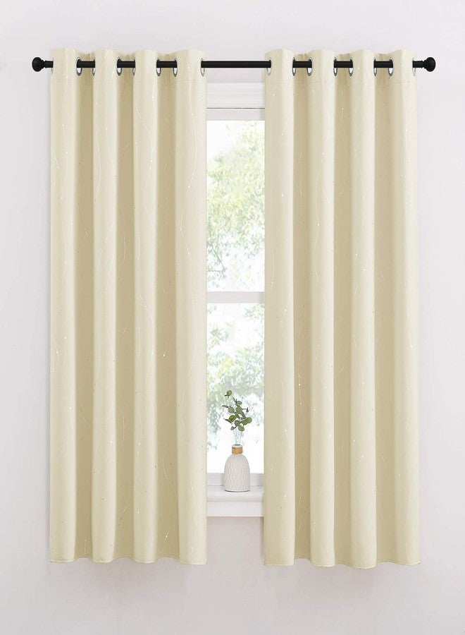StangH Thermal Insulated Curtains for Bedroom - Silver Line Dots Pattern Light Blocking Energy Saving Curtains for Kids Room Nursery, Cream Beige, W52 x L63 inches, 2 Panels - Image 2
