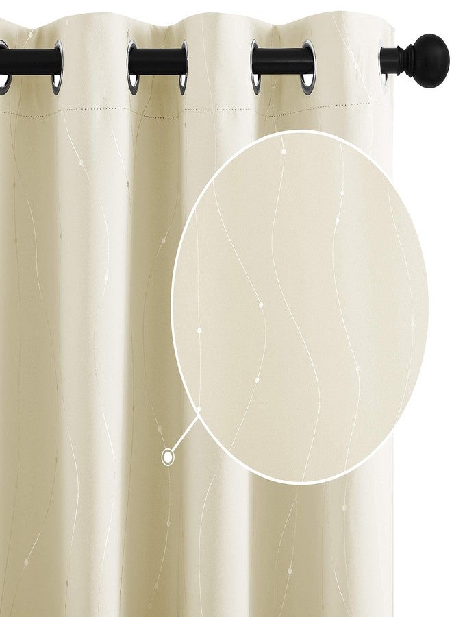 StangH Thermal Insulated Curtains for Bedroom - Silver Line Dots Pattern Light Blocking Energy Saving Curtains for Kids Room Nursery, Cream Beige, W52 x L63 inches, 2 Panels - Image 1
