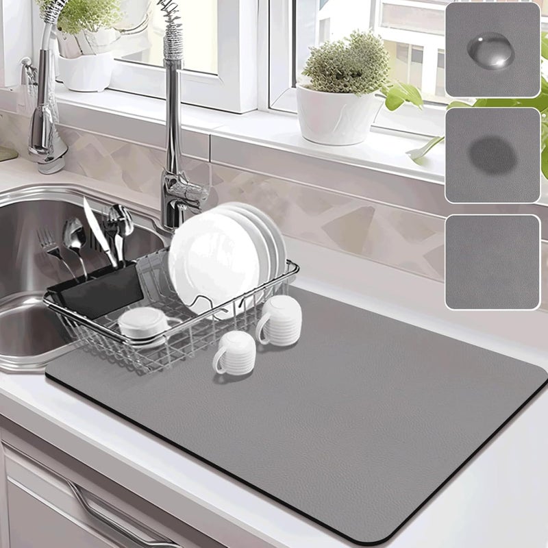 ZEAVOLA Drying Mat for Kitchen Countertops, Coffee Mat Hide Stain Rubber Backed Absorbent Dish Drying Mat - Image 1