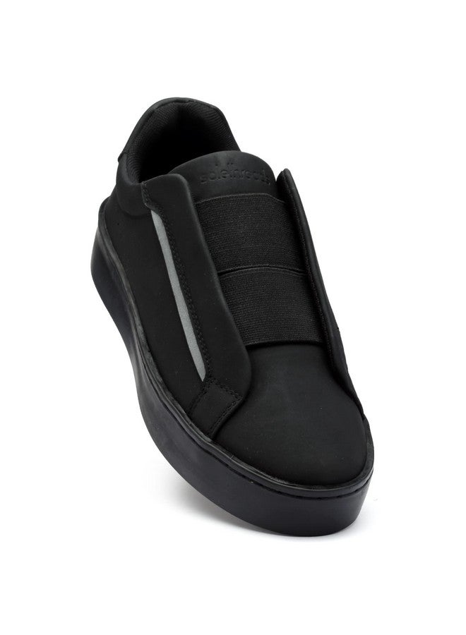 SOLETHREADS Fluid Slip-On Sneakers for Women | Stylish | Lightweight | Comfortable | Handcrafted | Cruelty Free | Premium Vegan Leather with Memory Foam Soles for Extra Cushioning | Black | 7UK - Image 1