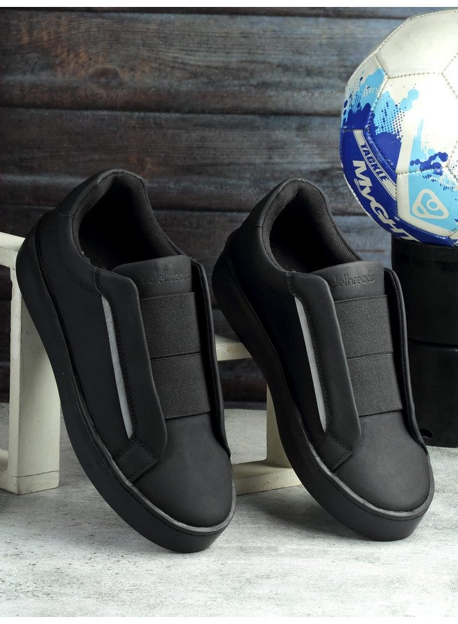 SOLETHREADS Fluid Slip-On Sneakers for Women | Stylish | Lightweight | Comfortable | Handcrafted | Cruelty Free | Premium Vegan Leather with Memory Foam Soles for Extra Cushioning | Black | 7UK - Image 5