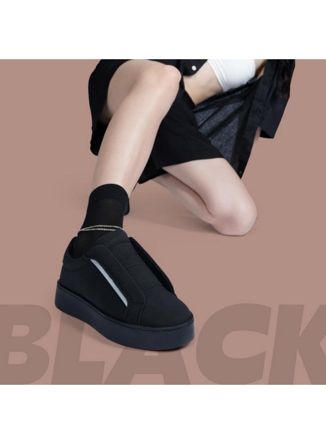 SOLETHREADS Fluid Slip-On Sneakers for Women | Stylish | Lightweight | Comfortable | Handcrafted | Cruelty Free | Premium Vegan Leather with Memory Foam Soles for Extra Cushioning | Black | 7UK - Image 4