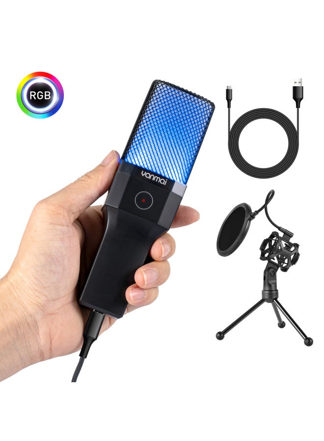 يانماي ميكروفون مكتبي USB مع حامل RGB للبث والتسجيل الاحترافي - Image 5