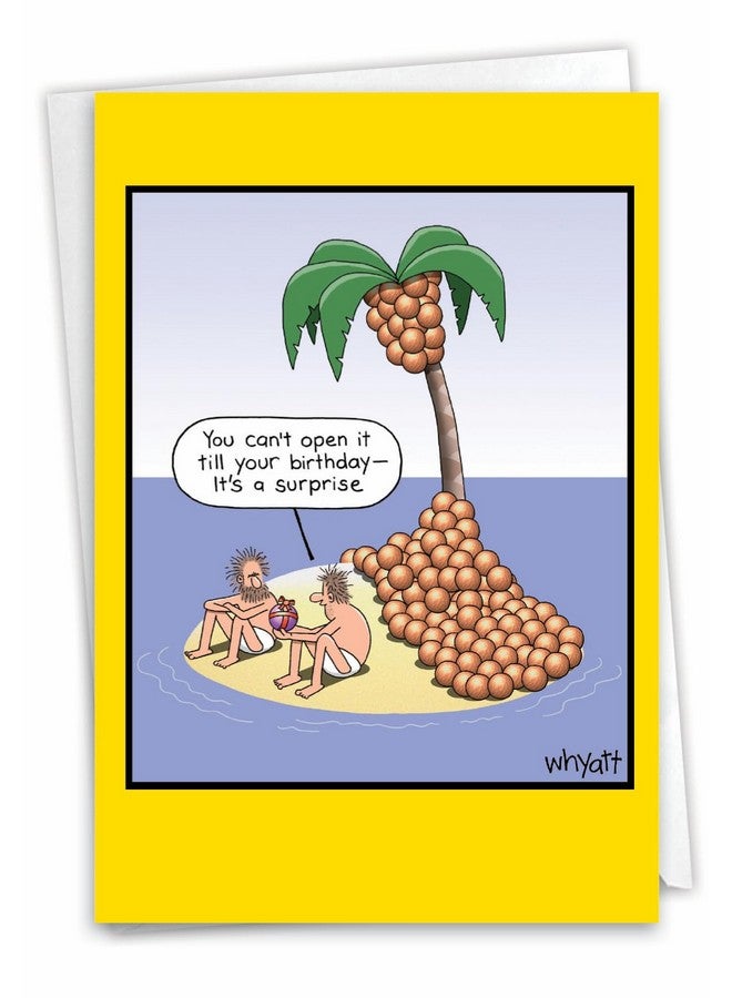NobleWorks - 1 Funny Card for Happy Birthdays - Hilarious Cartoon Notecard with Envelope, Bday Celebration (Buyer Discretion Advised) - Coconut Surprise C7007BDG - Image 1