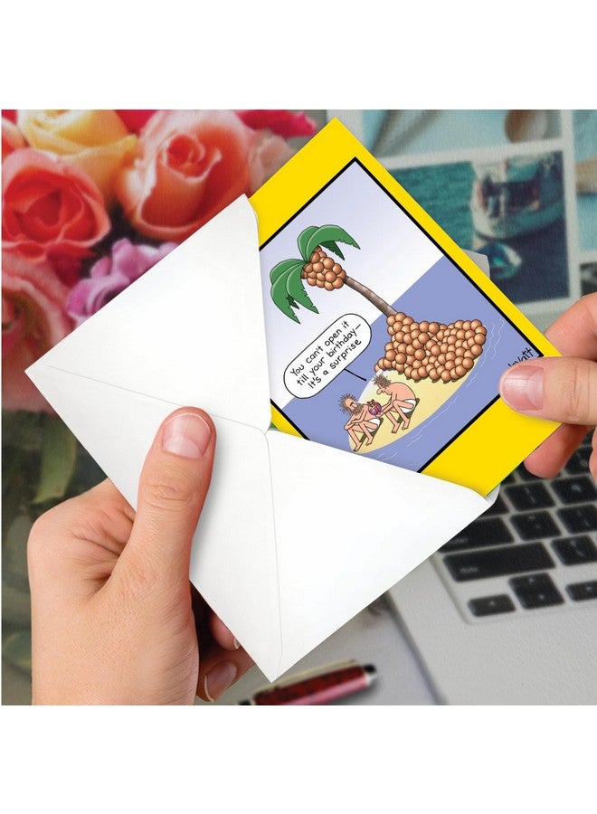 NobleWorks - 1 Funny Card for Happy Birthdays - Hilarious Cartoon Notecard with Envelope, Bday Celebration (Buyer Discretion Advised) - Coconut Surprise C7007BDG - Image 4