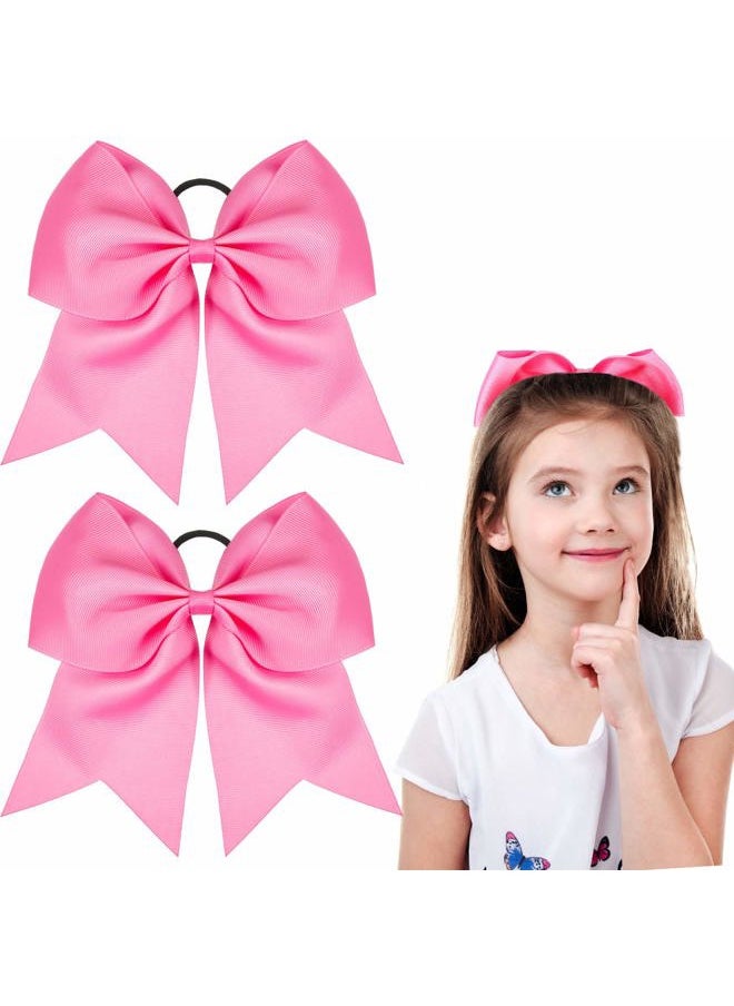WILLBOND 2 Packs Jumbo Cheerleading Bow 8 Inch Large Cheer Hair Bows with Ponytail Holder for Teen Girls Softball Outfit Uniform(Hot Pink)  - Image 1