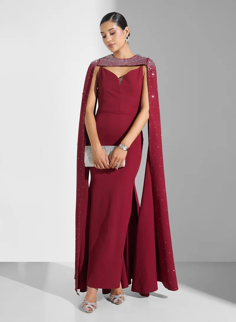 Namshi x Embellished Dress With Exaggerated Cape