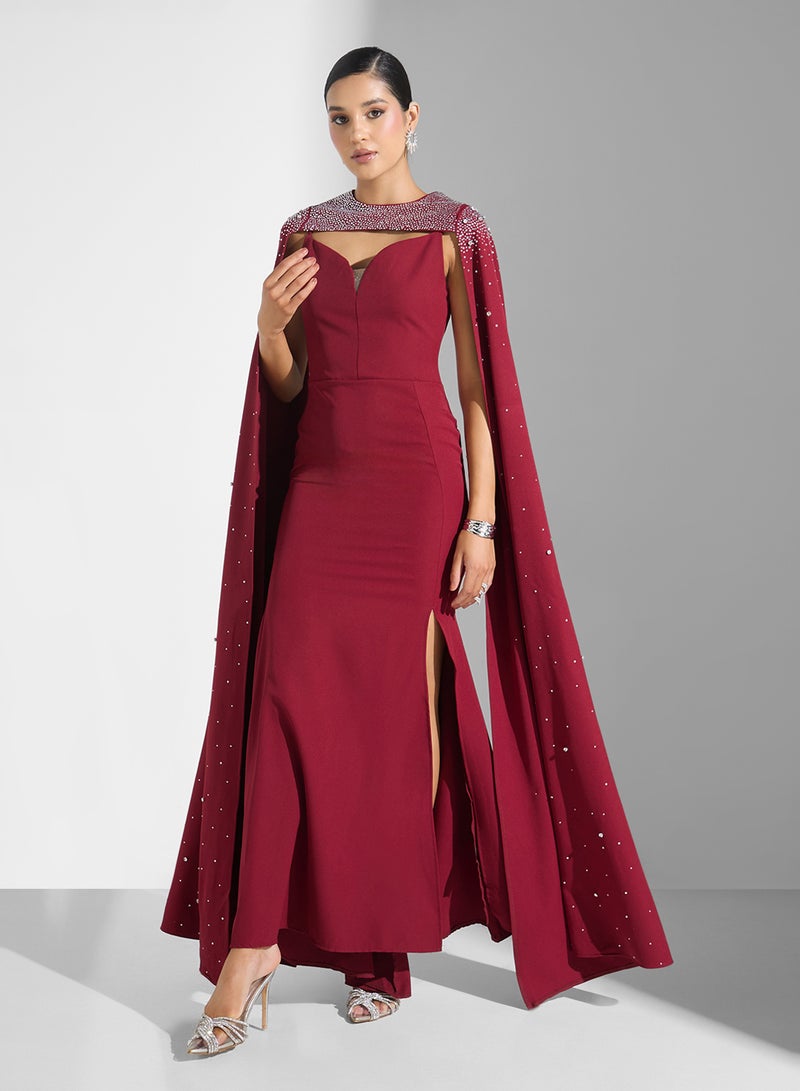 Namshi x Embellished Dress With Exaggerated Cape - Image 1
