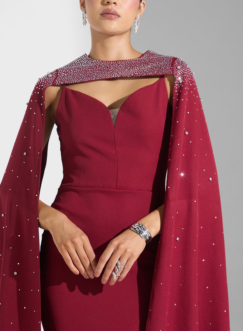 Namshi x Embellished Dress With Exaggerated Cape - Image 3