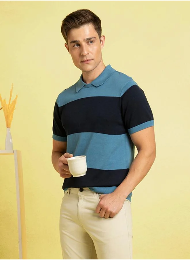 دينيس لينغو Trendy Steller Striped Polo T-Shirt for Men featuring a 6" stripe height, made from breathable 100% cotton fabric for a comfortable and fashionable look.