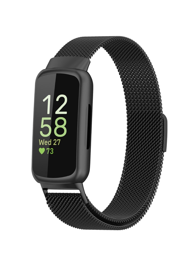 Metal Band Compatible with Fitbit Inspire 3 Bands Women Men Stainless Steel Mesh Loop Adjustable Wristband Replacement Strap for Fitbit Inspire 3 Fitness Tracker (Black) - Image 1