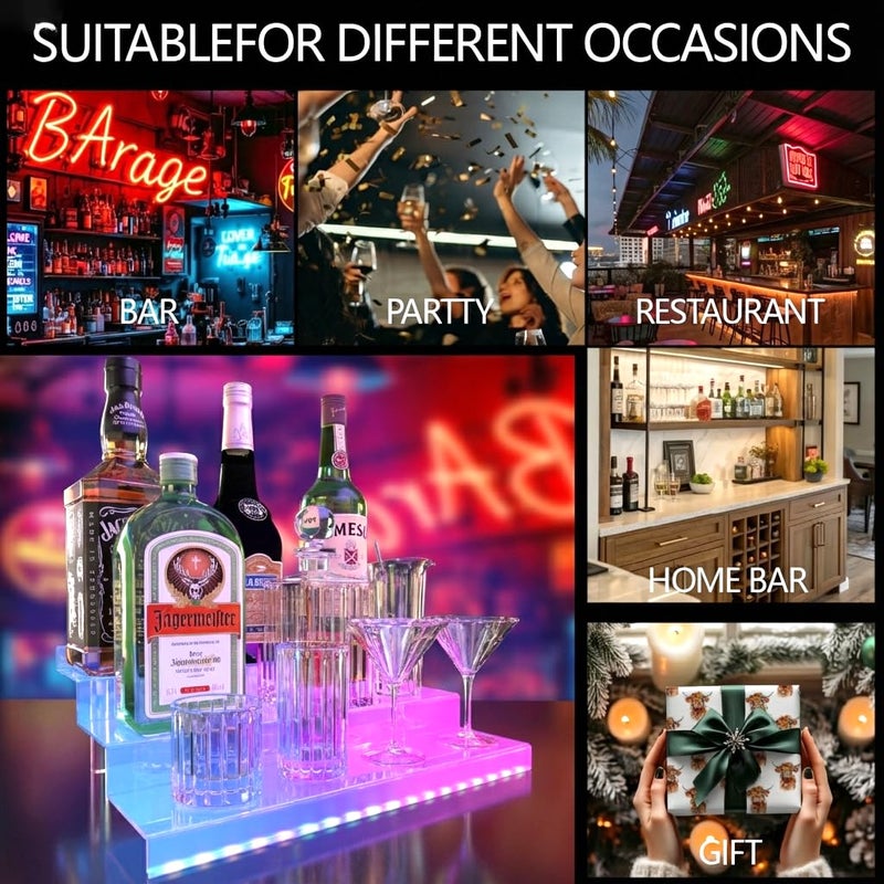 YMVV LED Lighted Liquor Bottle Acrylic Display, 3 Tiers 15.7 Inch LED Liquor Shelves with RF Remote, Liquor Bottle Accessories Shelf for Home Bar - Image 4