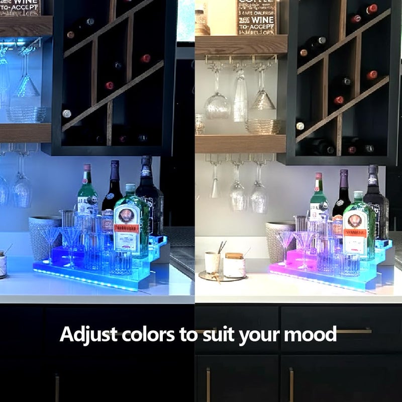YMVV LED Lighted Liquor Bottle Acrylic Display, 3 Tiers 15.7 Inch LED Liquor Shelves with RF Remote, Liquor Bottle Accessories Shelf for Home Bar - Image 5