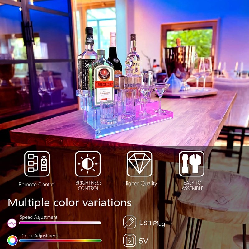 YMVV LED Lighted Liquor Bottle Acrylic Display, 3 Tiers 15.7 Inch LED Liquor Shelves with RF Remote, Liquor Bottle Accessories Shelf for Home Bar - Image 2