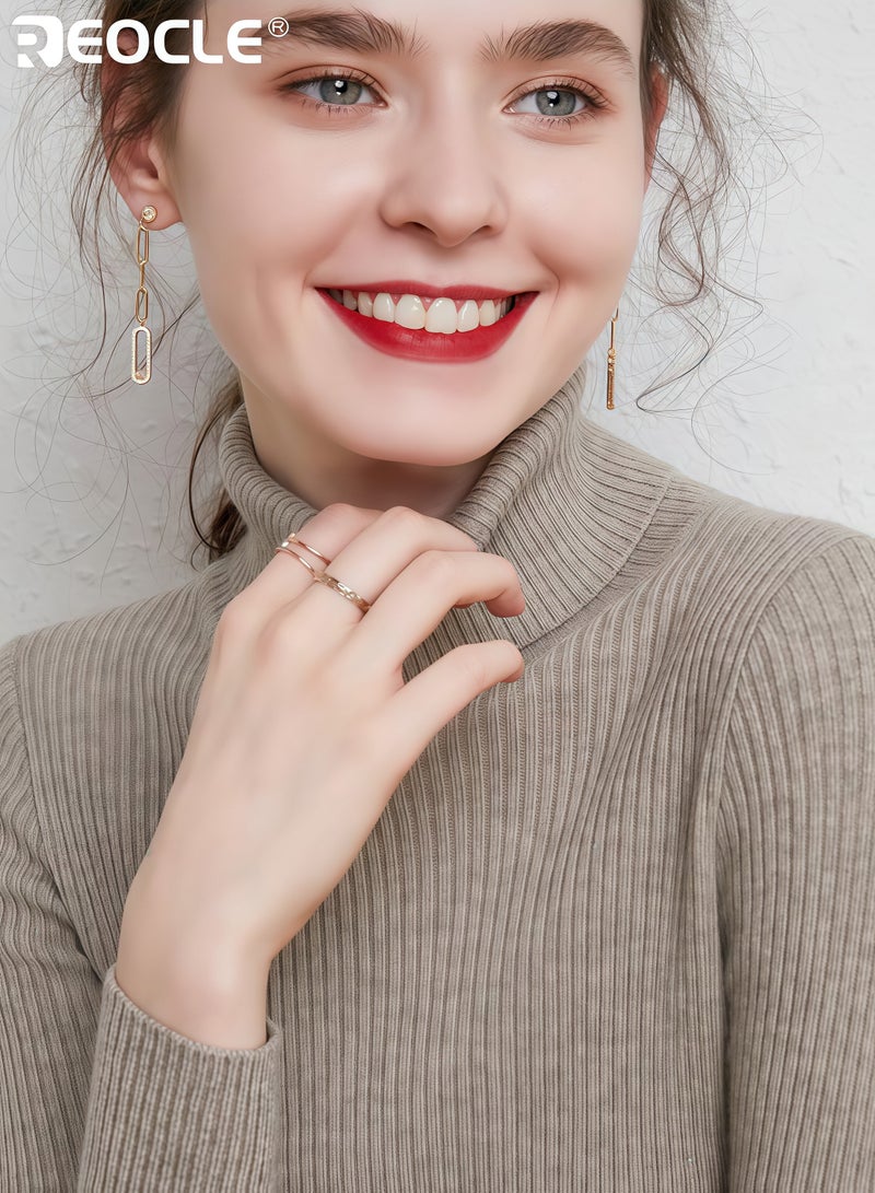 ريوكل سويت شيرت نسائي بياقة عالية بتصميم محبوك مضلع ومزيج دافئ من الصوف بقصة ضيقة تناسب الأزياء الاحترافية للمكتب وتناسب التنقل - Image 4