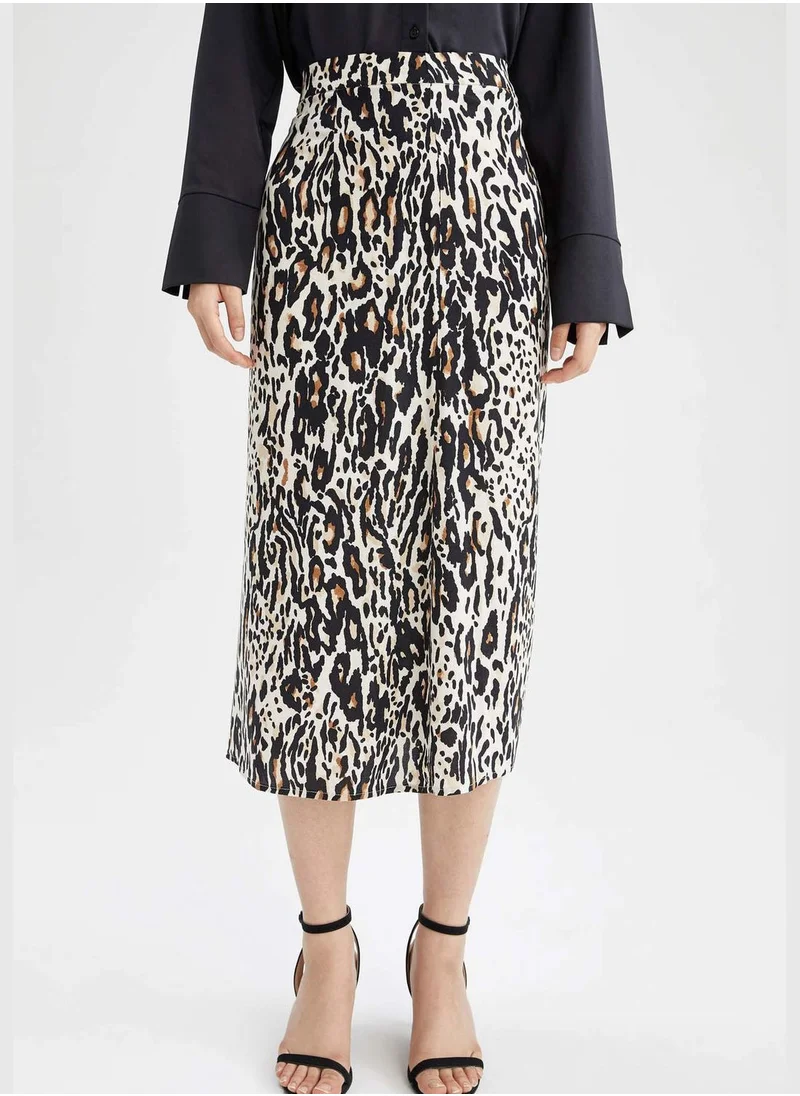 DeFacto High Waisted Printed Midi Viscose Skirt