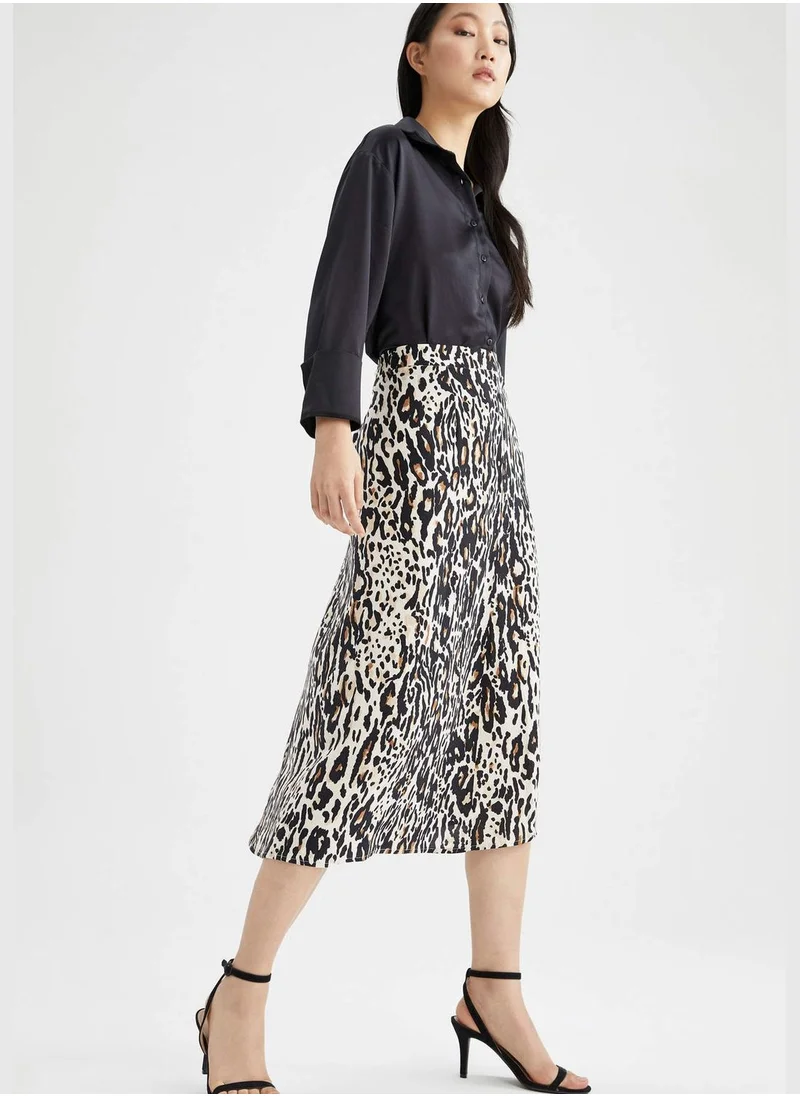 DeFacto High Waisted Printed Midi Viscose Skirt