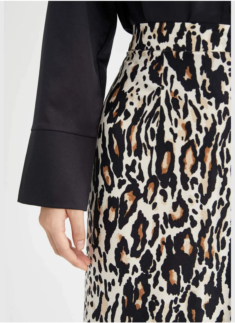 DeFacto High Waisted Printed Midi Viscose Skirt