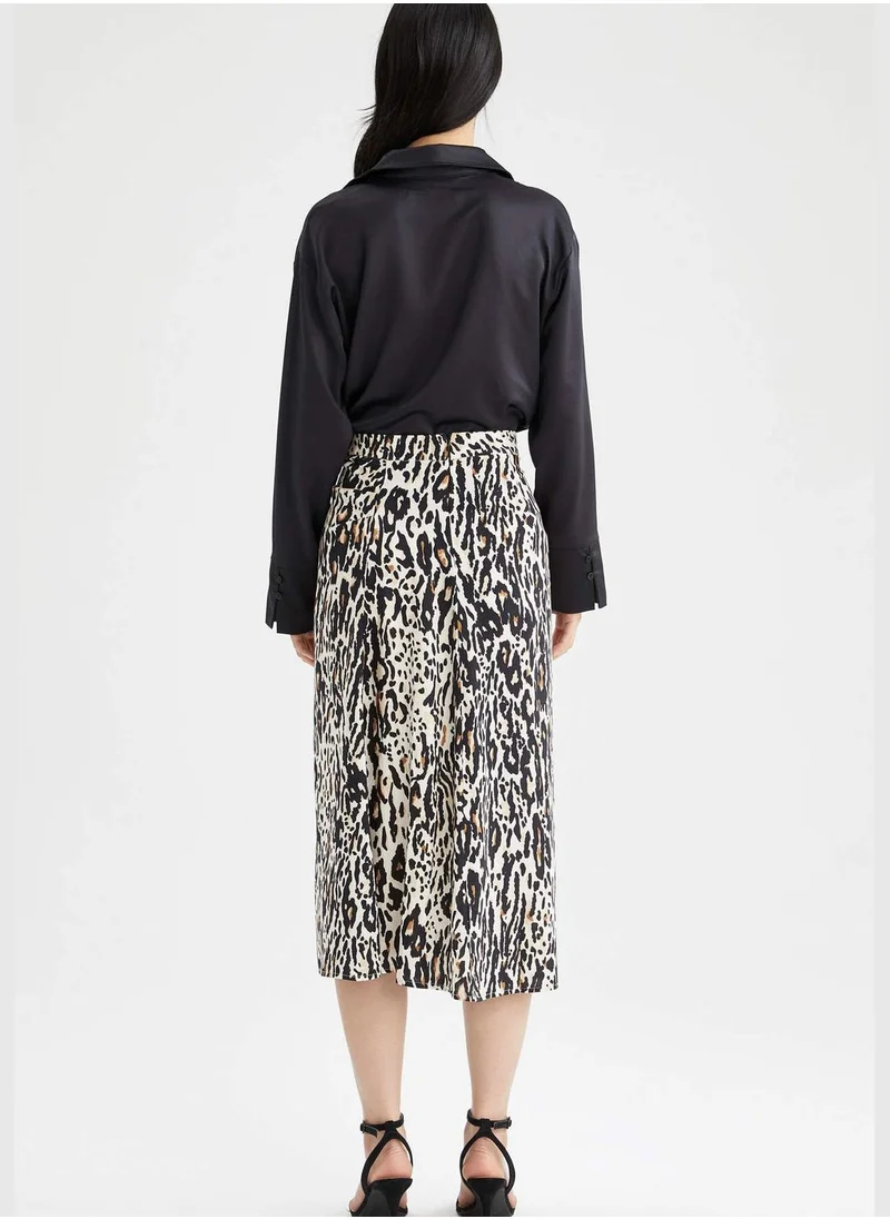 DeFacto High Waisted Printed Midi Viscose Skirt