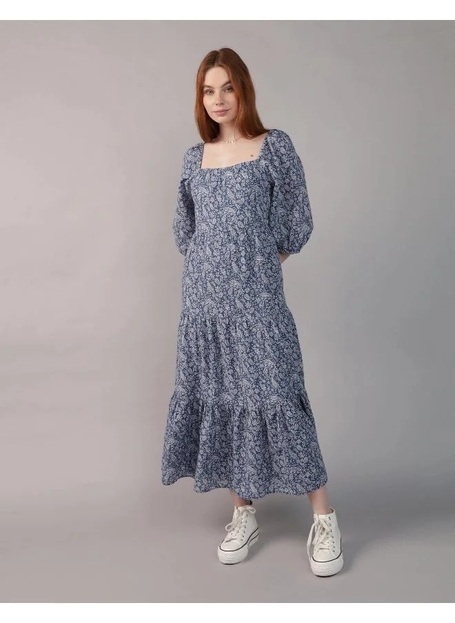 American Eagle AE Long-Sleeve Tiered Midi Dress