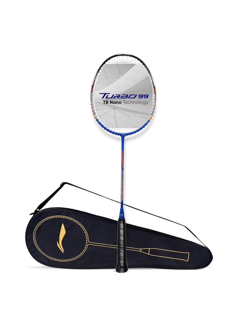 Turbo 99 Carbon Fibre Strung Badminton Racket with Full Racket Cover | For Intermediate Players | 84 grams | Maximum String Tension - 30lbs