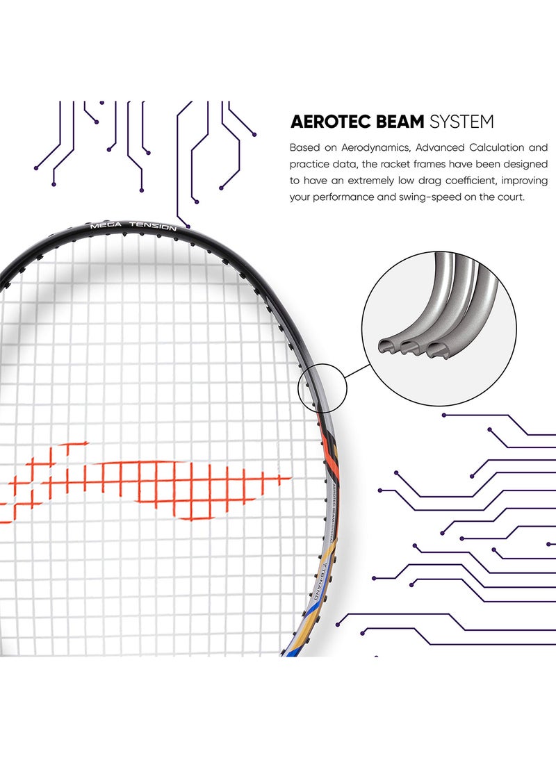 Turbo 99 Carbon Fibre Strung Badminton Racket with Full Racket Cover | For Intermediate Players | 84 grams | Maximum String Tension - 30lbs