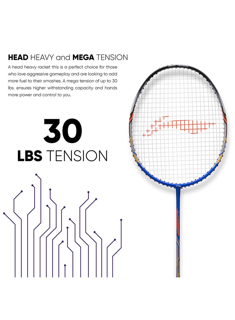 Turbo 99 Carbon Fibre Strung Badminton Racket with Full Racket Cover | For Intermediate Players | 84 grams | Maximum String Tension - 30lbs