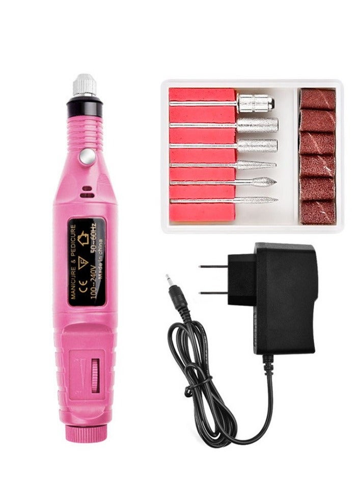 قلم صنفرة وتلميع الاظافر بمنفذ USB مع 6 قطع من المثاقب القابلة بزاوية على شكل حرف C واشرطة رمل للتقشير والطحن والتلميع وازالة الاظافر - Image 1